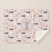 Couverture Sherpa Filles mignonne Rose Kitty Chat Motif & Nom Enfant (Devant (Horizontal))