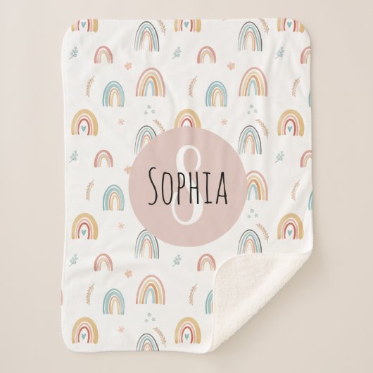 Couverture Sherpa Filles mignonnes Boho Aquarelle Arc-en-ciel Motifs (Devant)