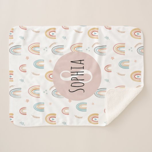 Couverture Sherpa Filles mignonnes Boho Aquarelle Arc-en-ciel Motifs (Devant (Horizontal))