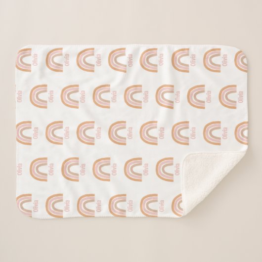 Couverture Sherpa Filles mignonnes Boho rose Aquarelle Nom arc-en-ci (Devant (Horizontal))