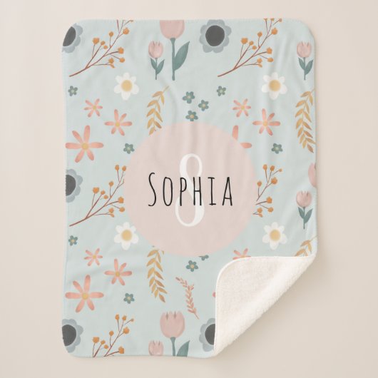 Couverture Sherpa Filles mignonnes Pastel Floral Imprimer Botanique (Devant)