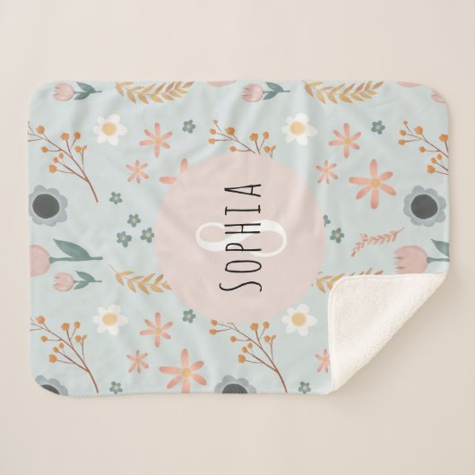 Couverture Sherpa Filles mignonnes Pastel Floral Imprimer Botanique (Devant (Horizontal))