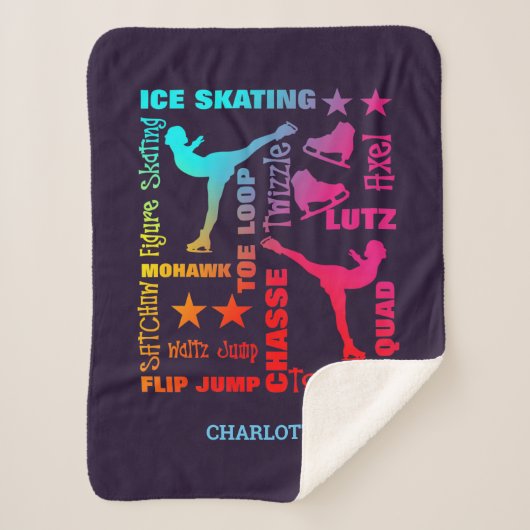 Couverture Sherpa Filles Patinage sur glace Thème Coloré Amusant (Devant)