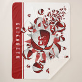 Couverture Sherpa filles rouge blanc basketballs étoiles personnalis (Devant)