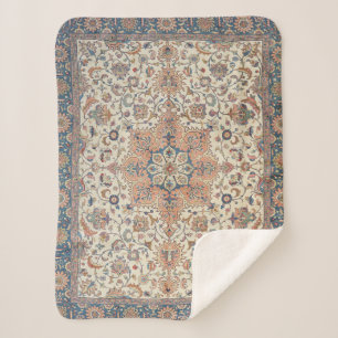 Couverture Sherpa Fin Persia Tabriz Bleu rouille Orange 