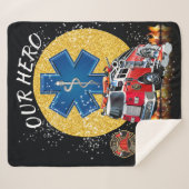 Couverture Sherpa Firefighter EMS enveloppé dans l'amour Sherpa Blan (Devant (Horizontal))