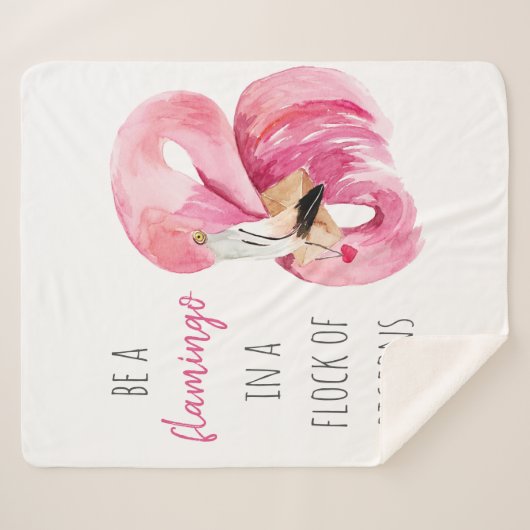 Couverture Sherpa Flamant rose Aquarelle Exotique Rose Moderne Avec (Devant (Horizontal))