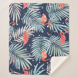 Couverture Sherpa Flamant rose Aquarelle : Pink Tropical Elegance.