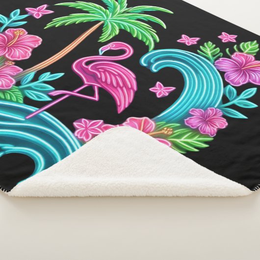 Couverture Sherpa Flamant rose de néon tropical (3/4)