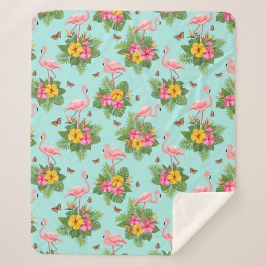 Couverture Sherpa Flamant rose et papillons 2 (Devant)