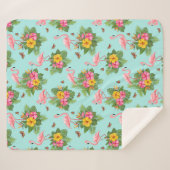 Couverture Sherpa Flamant rose et papillons 2 (Devant (Horizontal))