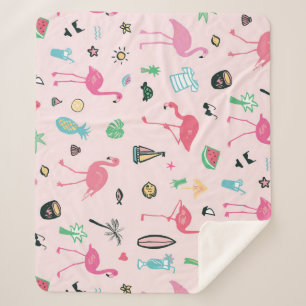 Couverture Sherpa Flamant rose été : Vibrant Motif d'oiseaux