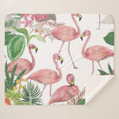 Couverture Sherpa Flamant rose Feuilles tropicaux Motif aquarelle (Devant (Horizontal))