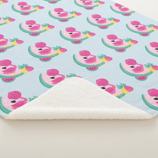 Couverture Sherpa Flamant rose rose avec pastèque et ananas (3/4)