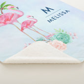 Couverture Sherpa Flamant rose rose Momma & bébé avec palmiers (3/4)