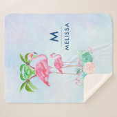 Couverture Sherpa Flamant rose rose Momma & bébé avec palmiers (Devant (Horizontal))