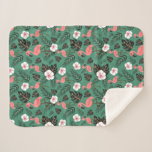 Couverture Sherpa Flamant rose rose motif transparent sur arrière -  (Devant (Horizontal))