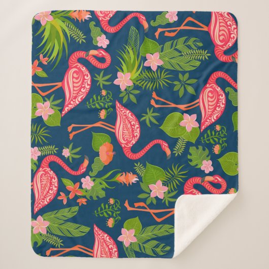 Couverture Sherpa Flamant rose rose : Turquoise rayé Vintage (Devant)
