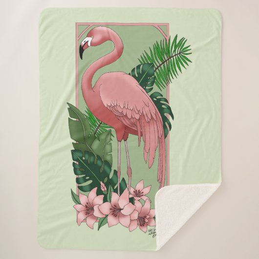 Couverture Sherpa Flamant rose rose Vert Feuilles Lily (Devant)