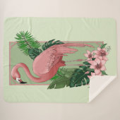 Couverture Sherpa Flamant rose rose Vert Feuilles Lily (Devant (Horizontal))