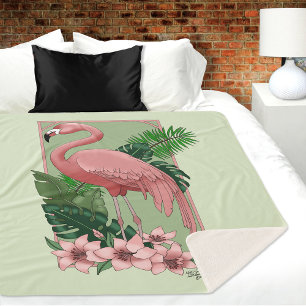 Couverture Sherpa Flamant rose rose Vert Feuilles Lily