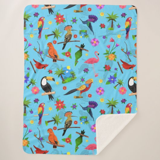 Couverture Sherpa Flamant rose Toucan Et Arara Motif Oiseaux Sans Me (Devant)