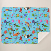 Couverture Sherpa Flamant rose Toucan Et Arara Motif Oiseaux Sans Me (Devant (Horizontal))