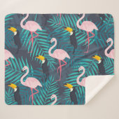 Couverture Sherpa Flamant rose, toucan : motif de feuilles tropicale (Devant (Horizontal))