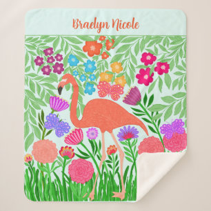Couverture Sherpa Flamant rose tropical Papillon floral Jardin Art