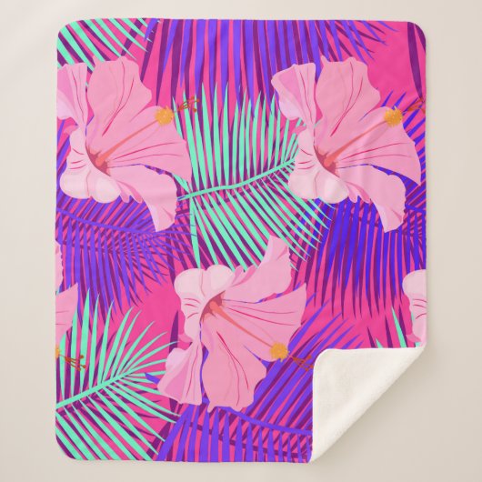 Couverture Sherpa Flamants roses exotiques : Vintage rose tropical. (Devant)