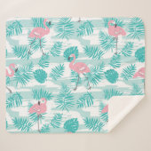 Couverture Sherpa flamants roses, feuilles de palmiers verts, tropic (Devant (Horizontal))