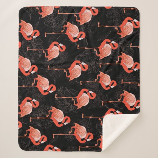 Couverture Sherpa Flamants roses Oiseaux : Textile Vintage (Devant)