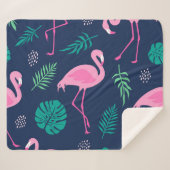 Couverture Sherpa flamants roses, palmiers tropicaux, couteaux dessi (Devant (Horizontal))
