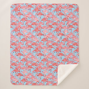 Couverture Sherpa Flamants roses roses lumineux sur le bleu