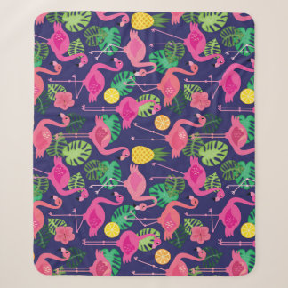 Couverture Sherpa Flamants vintages, éléments d'été motif