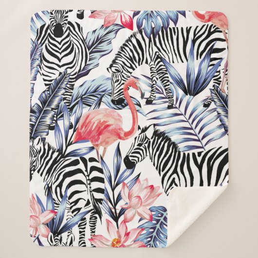 Couverture Sherpa Flamingo rose exotique, zèbre sur l'été arrière - (Devant)