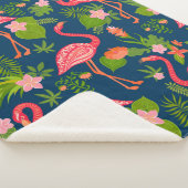 Couverture Sherpa Flamingo rose sur un dos rayé turquoise (3/4)