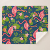 Couverture Sherpa Flamingo rose sur un dos rayé turquoise (Devant (Horizontal))