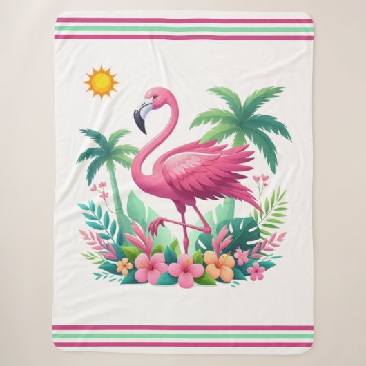 Couverture Sherpa Flamingo rose tropicale/Floride (Devant)