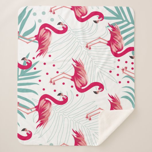 Couverture Sherpa Flamingo tropical et feuille, motif d'été. (Devant)