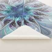 Couverture Sherpa Fleur Abstraite Fractale Moderne Avec Bleu (3/4)