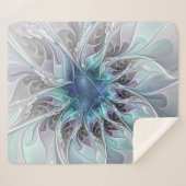 Couverture Sherpa Fleur Abstraite Fractale Moderne Avec Bleu (Devant (Horizontal))