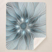 Couverture Sherpa Fleur abstraite joyeuse bleu gris floral fractal (Devant)