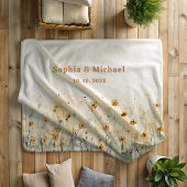 Couverture Sherpa Fleur Aquarelle Nom Date Couple 