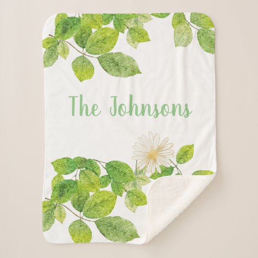 Couverture Sherpa Fleur blanche et jardin Feuille vert (Devant)