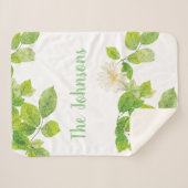 Couverture Sherpa Fleur blanche et jardin Feuille vert (Devant (Horizontal))