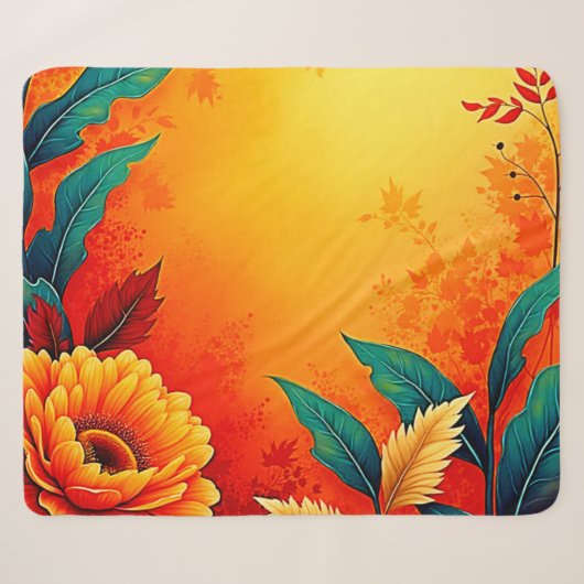 Couverture Sherpa Fleur botanique chaude (Devant (Horizontal))