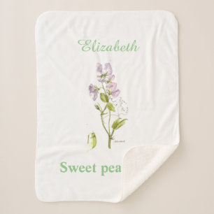 Couverture Sherpa fleur d'aquarelle de pois doux pourpre et vert béb