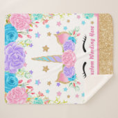 Couverture Sherpa Fleur d'aquarelle Unicorn personnalisée (Devant (Horizontal))