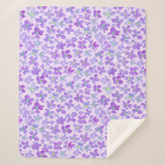 Couverture Sherpa Fleur d'aquarelle violette lilas design blanc (Devant)